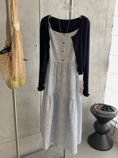 Gz81 藍格紋收腰連身裙+外套7