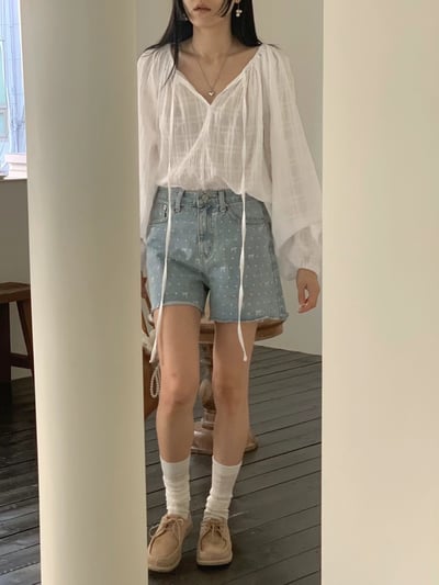 A11 不修邊蝴蝶結牛仔短褲S/M/L1