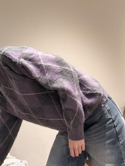 Gz32 紫灰菱格紋毛衣2