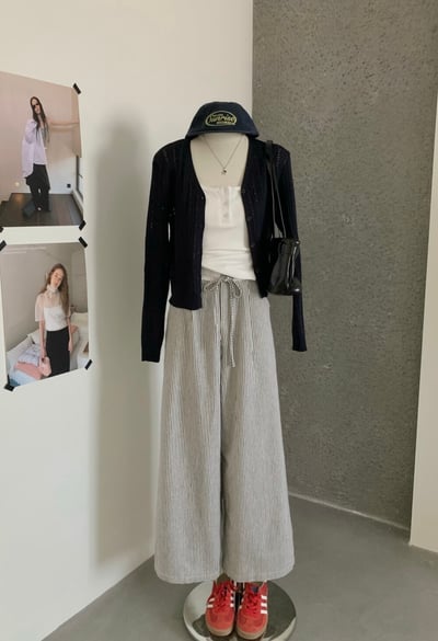 Gz76 花邊拼接條紋褲背心套裝4