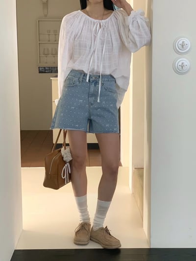 A11 不修邊蝴蝶結牛仔短褲S/M/L6