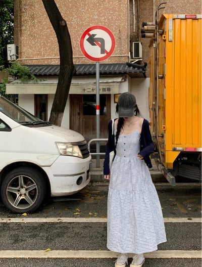 Gz81 藍格紋收腰連身裙+外套3