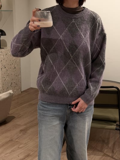 Gz32 紫灰菱格紋毛衣4