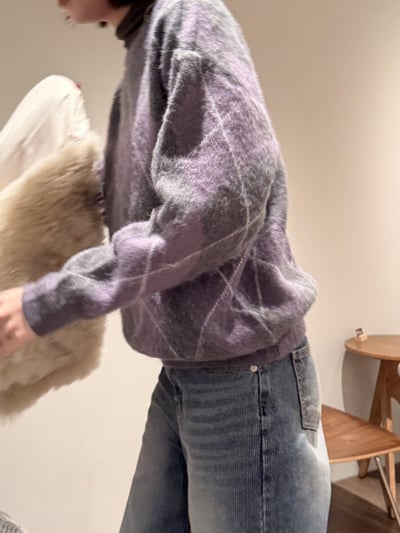 Gz32 紫灰菱格紋毛衣3