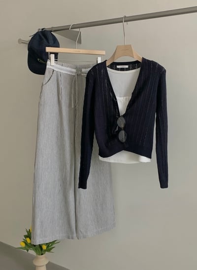 Gz76 花邊拼接條紋褲背心套裝7