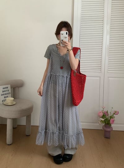 Gz79 法式網紗點點疊穿裙（3colors）1