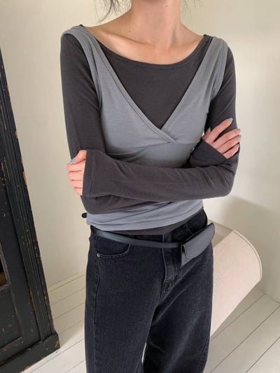 s14 時髦撞色兩件式上衣（3colors）1