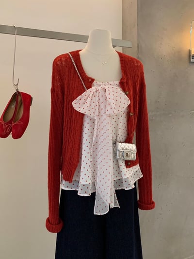 Gz86 點點蝴蝶結抹胸上衣+針織外2