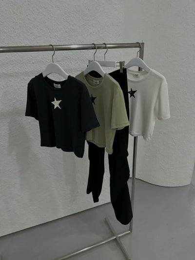 O22塗鴉星星短版上衣（Green/Charcoal/White）10