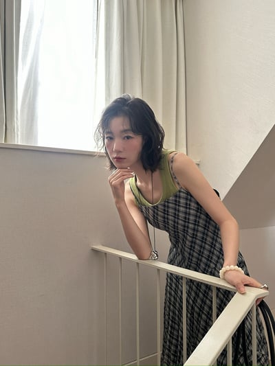 Gz82 不規則格紋細肩ops（2colors）5