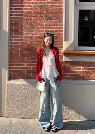 Gz86 點點蝴蝶結抹胸上衣+針織外1