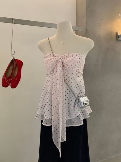 Gz86 點點蝴蝶結抹胸上衣+針織外4