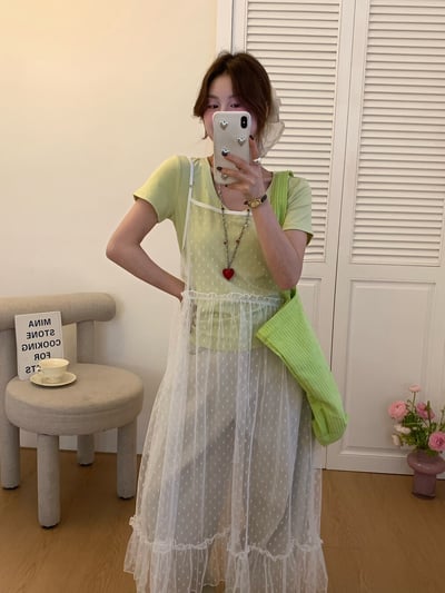 Gz79 法式網紗點點疊穿裙（3colors）4