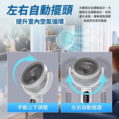 【UTA鴻嘉源】智能極靜遙控循環扇 S5｜三段高度調節(桌扇/立扇/落地扇)｜7吋廣角自動擺頭｜5段風速調整｜8小時定時開關｜Type-C 介面供電｜LED 液晶螢幕顯示4