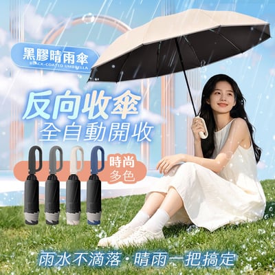 【UTA鴻嘉源】【1+1 車用＋居家/雙人組合】反向收傘全自動黑膠晴雨傘 106cm大傘面(10骨抗風/環扣握把/UPF50+防曬/車用不滴水/UV2) 共2支2