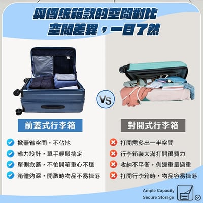【HJY】前開式+1:9上掀防爆拉鍊可擴充旅行行李箱24吋 台灣公司貨保固保修2
