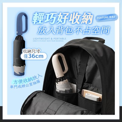 【UTA鴻嘉源】【1+1 車用＋居家/雙人組合】反向收傘全自動黑膠晴雨傘 106cm大傘面(10骨抗風/環扣握把/UPF50+防曬/車用不滴水/UV2) 共2支8