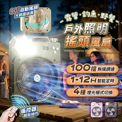 【UTA鴻嘉源】【2026最新款】戶外露營搖頭風扇 S1｜100檔無級調速 LED照明燈 香氛驅蚊 遠端遙控 復古輕工業風 露營/釣魚/辦公室/居家（Type-C供電 5V/2A）1