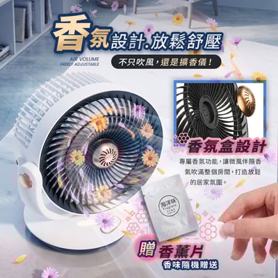 【UTA鴻嘉源】8吋空氣循環兩用風扇 S6｜桌面/壁掛/吊掛三合一｜130度自動擺頭｜內建香薰盒設計｜3段式氣氛夜燈｜4檔風速調整(含自然風)｜Type-C供電｜1秒快拆好清洗4