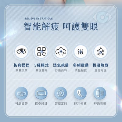 【UTA鴻嘉源】極致護眼KM-3 智能氣壓熱敷按摩眼罩(5種護眼模式/3秒快速恆溫熱敷/多點穴位揉捏/可折疊便攜)3