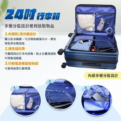 【HJY】前開式+1:9上掀防爆拉鍊可擴充旅行行李箱24吋 台灣公司貨保固保修4