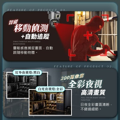 【UTA鴻嘉源】【2026旗艦款】二合一雙鏡頭無線攝影機 200萬高清 360度全景監控 IP66防水 全彩夜視 遠端手機監控 自動追蹤 監視器8
