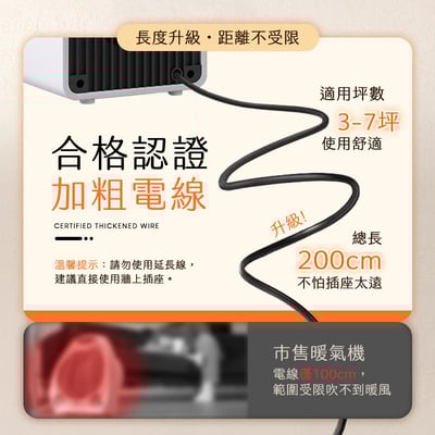 【UTA鴻嘉源】2026爆款BSMI認證 PTC陶瓷電暖器YT-9 / 2秒速熱智能恆溫 / 傾倒斷電安全保護 / 加大風口 / 獨家200cm長線款7