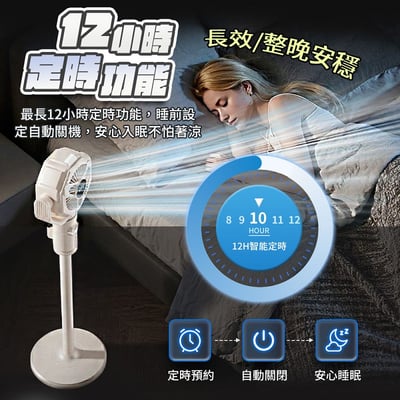 【2026黑武士S2】多功能三段式落地扇｜自動搖頭 10檔強風 LED照明 12H定時 附遙控器收納槽 露營落地扇 桌面扇（5V/2A供電）6