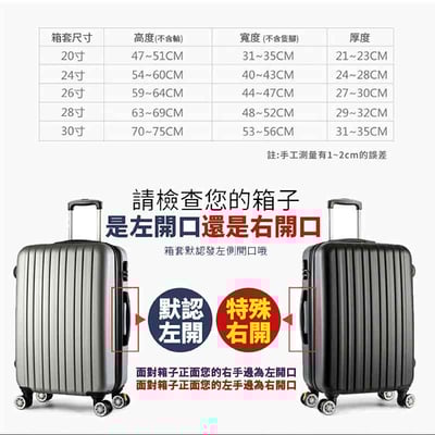 【UTA鴻嘉源】【現貨】行李箱防塵套｜加厚防水 PVC 材質｜透明保護套 托運防刮防髒 20-32吋多尺寸（左開口/右開口說明）3