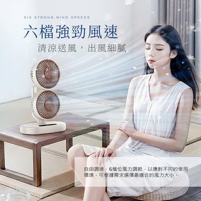 【UTA鴻嘉源】【日系S8雙頭扇】渦輪循環扇｜1+1雙核大風量 270°靈活折疊 六檔風速 9H定時 靜音壁掛/桌面兩用 循環扇（Type-C供電 5V/2A）4