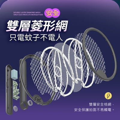 【UTA鴻嘉源】【180°旋轉變形】3合1折疊電蚊拍F2 捕蚊燈 壁掛/立放/手持 2800V強勁電壓 Type-C充電 皮革握把 安全雙開關 物理滅蚊5