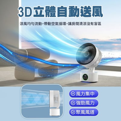 【風狂輸出 S7】渦輪靜音循環扇｜3D自動搖頭 五檔風力 12H定時 附遙控器 可壁掛/吊掛/平放 RGB炫彩燈 擴香功能（Type-C供電）4