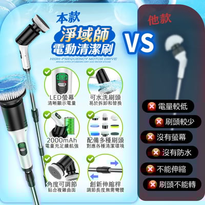 【UTA鴻嘉源】【淨域師】無線電動清潔刷JY-7012 大電量 LED 顯示、8 款刷頭全方位應對（伸縮長桿/60度可調頭）3