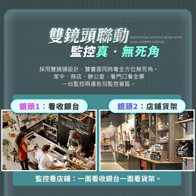 【UTA鴻嘉源】【2026旗艦款】二合一雙鏡頭無線攝影機 200萬高清 360度全景監控 IP66防水 全彩夜視 遠端手機監控 自動追蹤 監視器14