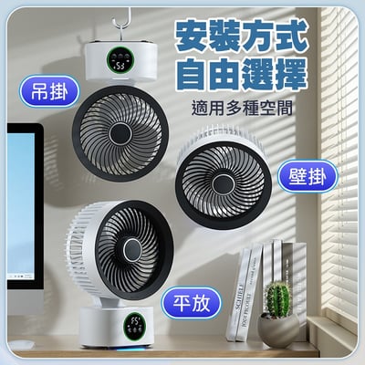 【風狂輸出 S7】渦輪靜音循環扇｜3D自動搖頭 五檔風力 12H定時 附遙控器 可壁掛/吊掛/平放 RGB炫彩燈 擴香功能（Type-C供電）2