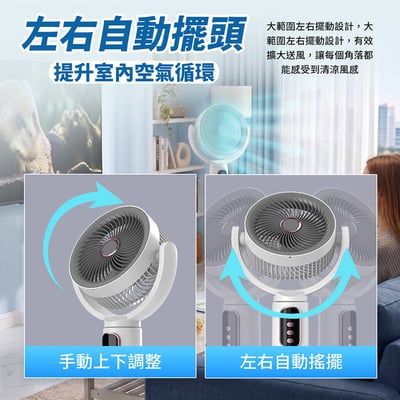 【UTA鴻嘉源】智能極靜遙控循環扇 S5｜三段高度調節(桌扇/立扇/落地扇)｜7吋廣角自動擺頭｜5段風速調整｜8小時定時開關｜Type-C 介面供電｜LED 液晶螢幕顯示4