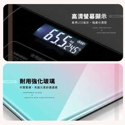 【2026升級款】【UTA鴻嘉源】全繁中智能藍牙體脂計A3｜180kg大承重・APP同步記錄・20+項數據分析（多色可選/強化玻璃）任選2台7