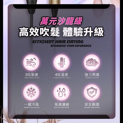 【UTA鴻嘉源】【限時女神節】沙龍級高速無扇葉吹風機HD13 15萬轉大風量 負離子恆溫 靜音吹風機 3檔風速/4檔溫度 造型吹風機 (附順向風嘴+壁掛架)3