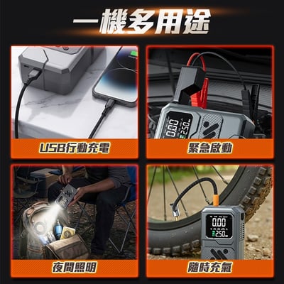 【UTA鴻嘉源】【隨途 SUITU】12V多功能汽車應急啟動電源+智慧充氣泵一體機 YH7(搭電救車/胎壓預設自停/行動電源/LED應急照明)11