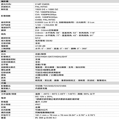 200萬｜TVI收音｜超低照度2