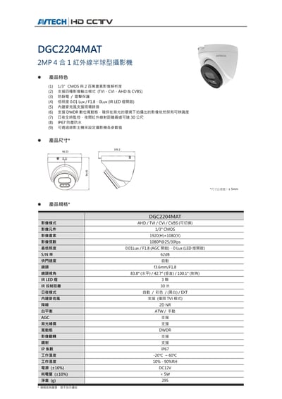 AVTECH 同軸收音｜紅外半球2