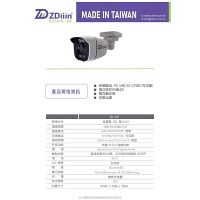 200萬｜紅外一體同軸｜台灣ZDIIIN2