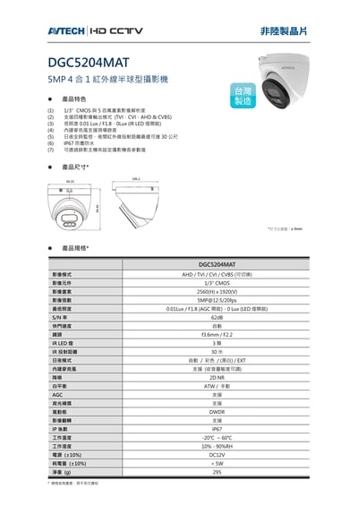 AVTECH 同軸收音｜紅外半球3
