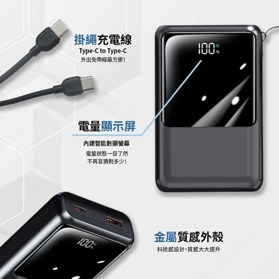 [MCK] 台灣製造 20000mah 22.5W 自帶線顯屏行動電源(MCK-NPET)6