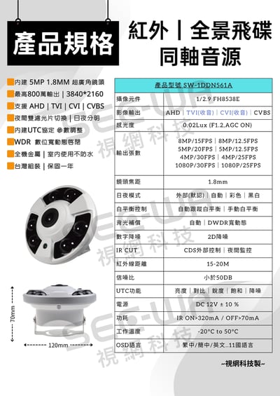 同軸收音｜紅外飛碟全景 [不防水]2