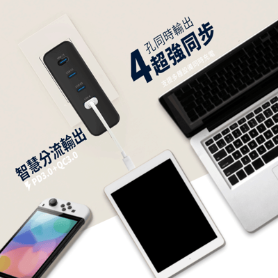 [MCK] 台灣製造 U410 四孔氮化鎵快充100W 顯示屏(高瓦快充/多孔同時充/折疊好收納/出門居家必備)6