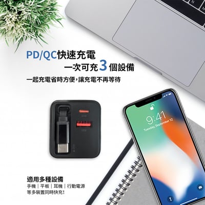 [MCK] 台灣製造 自帶線二孔氮化鎵快充65W_U24509