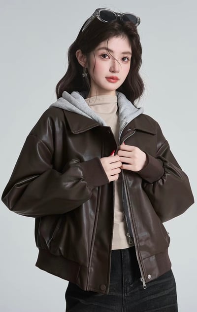美式 · 街頭風夾兩件連帽皮外套1