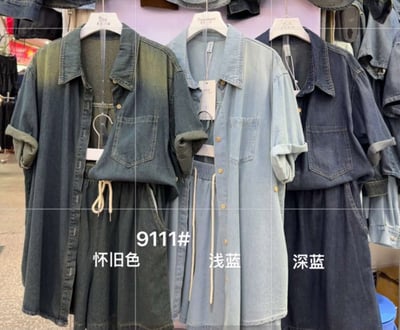 🩵港風復古牛仔系 | 2件套套裝 (襯衫+短褲)3