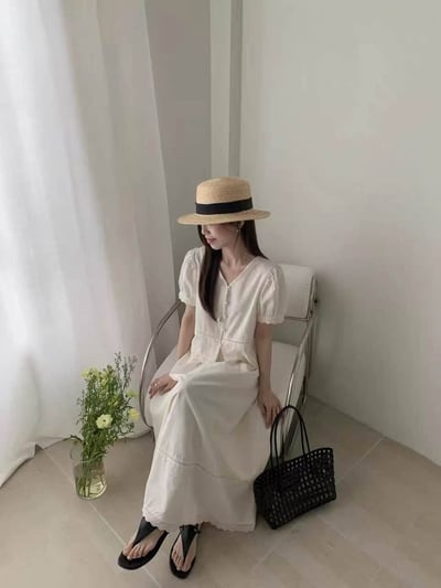 專櫃家渡假風🏖️ 涼感天絲棉麻兩件套套裝（上衣➕裙子）1